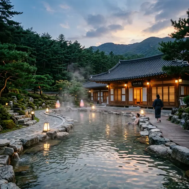 Onsen & Oncheon Mineral Bath in a hilly area