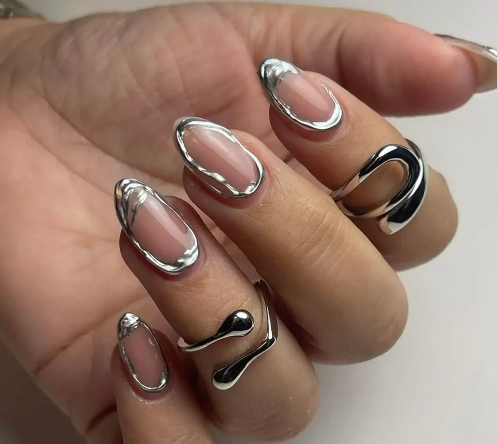 Pearl and Chrome Oval Nails