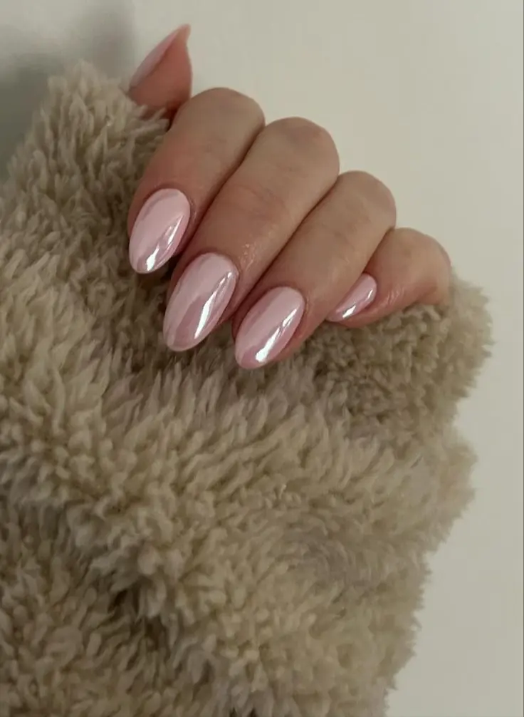Pink Chrome Oval Nails