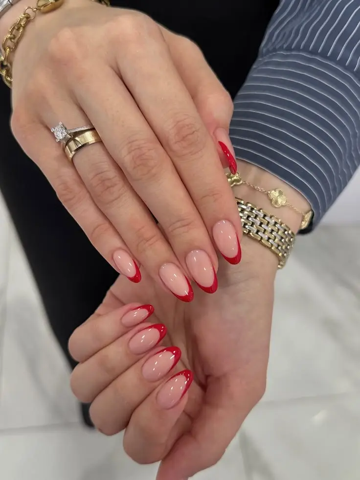 Red French Tip Oval Nails