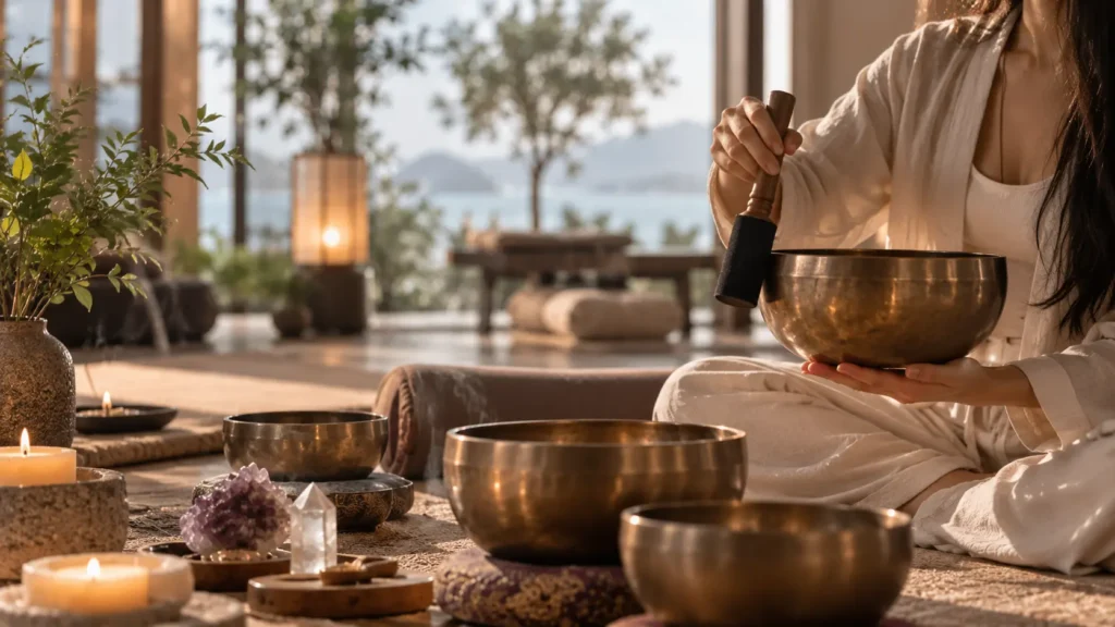 there re alot of bowels for korean singing bowl meditation therapy