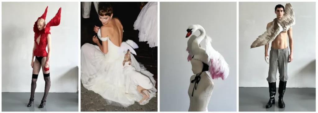 3 female and a male wearing Ilya Migmoon 5 best looks showing wings dresses