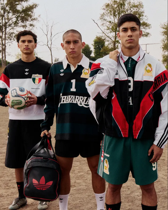 3 male model with Willy Chavarria x Addidas collection