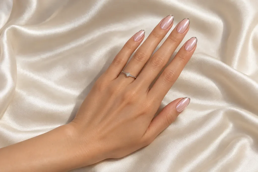 oval nail with pink and silver nail design design